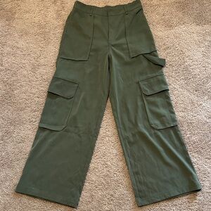 Olive Wide Leg Cargo Pants for Women